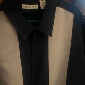 Cubavera Men's Dark Blue and White Button Down Shirt